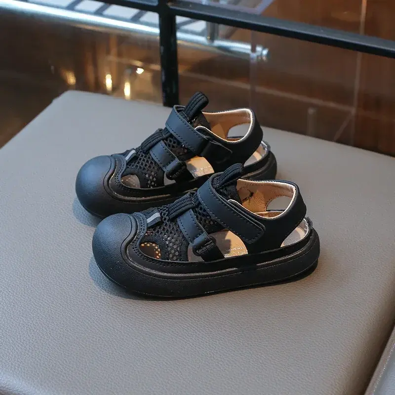 Children Sports Sandals Versatile Kids Causal Cut-outs Sandals Summer Fashion Boys Girls Patchwork Mesh Beach Shoes Black Beige