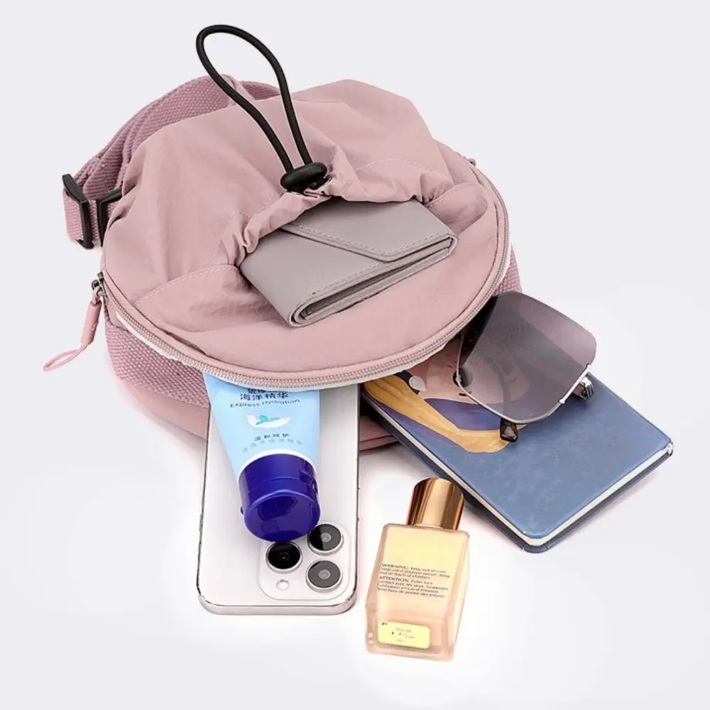 Fashion Nylon Mobile Phone Storage Bag Casual Korean Style Small Round Handbag Solid Color Purse Single Shoulder Bag Outdoor