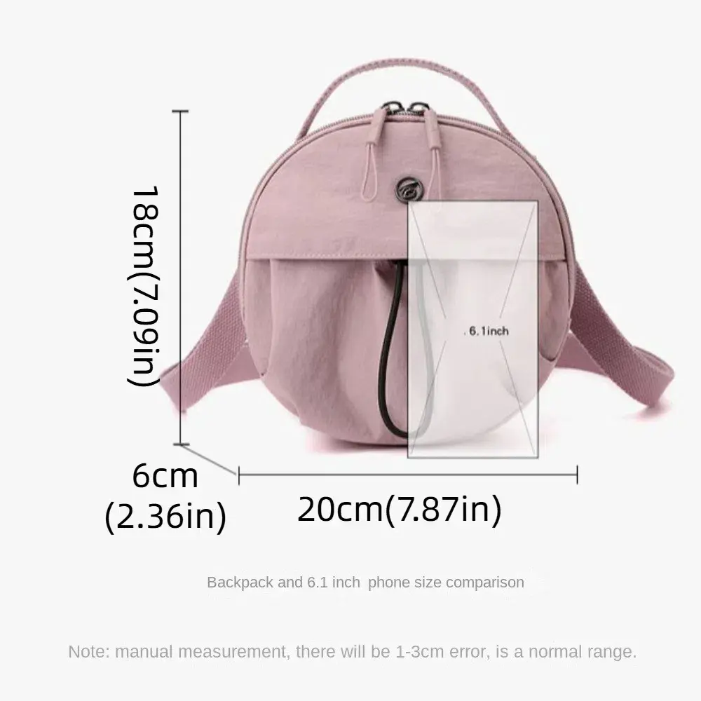 Fashion Nylon Mobile Phone Storage Bag Casual Korean Style Small Round Handbag Solid Color Purse Single Shoulder Bag Outdoor