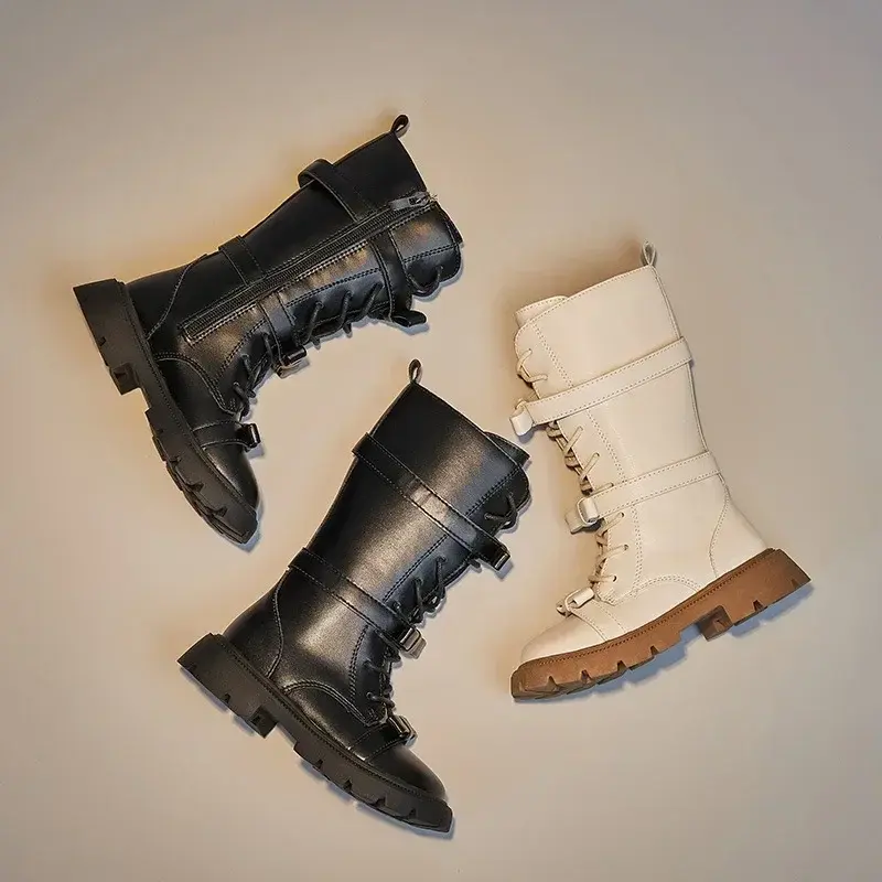 2025 Winter New Chillren Girls High Boots Britain Style Fashion Long Boots for Catwalk Bow Solid Color Kids Princess Bowtie Shoe