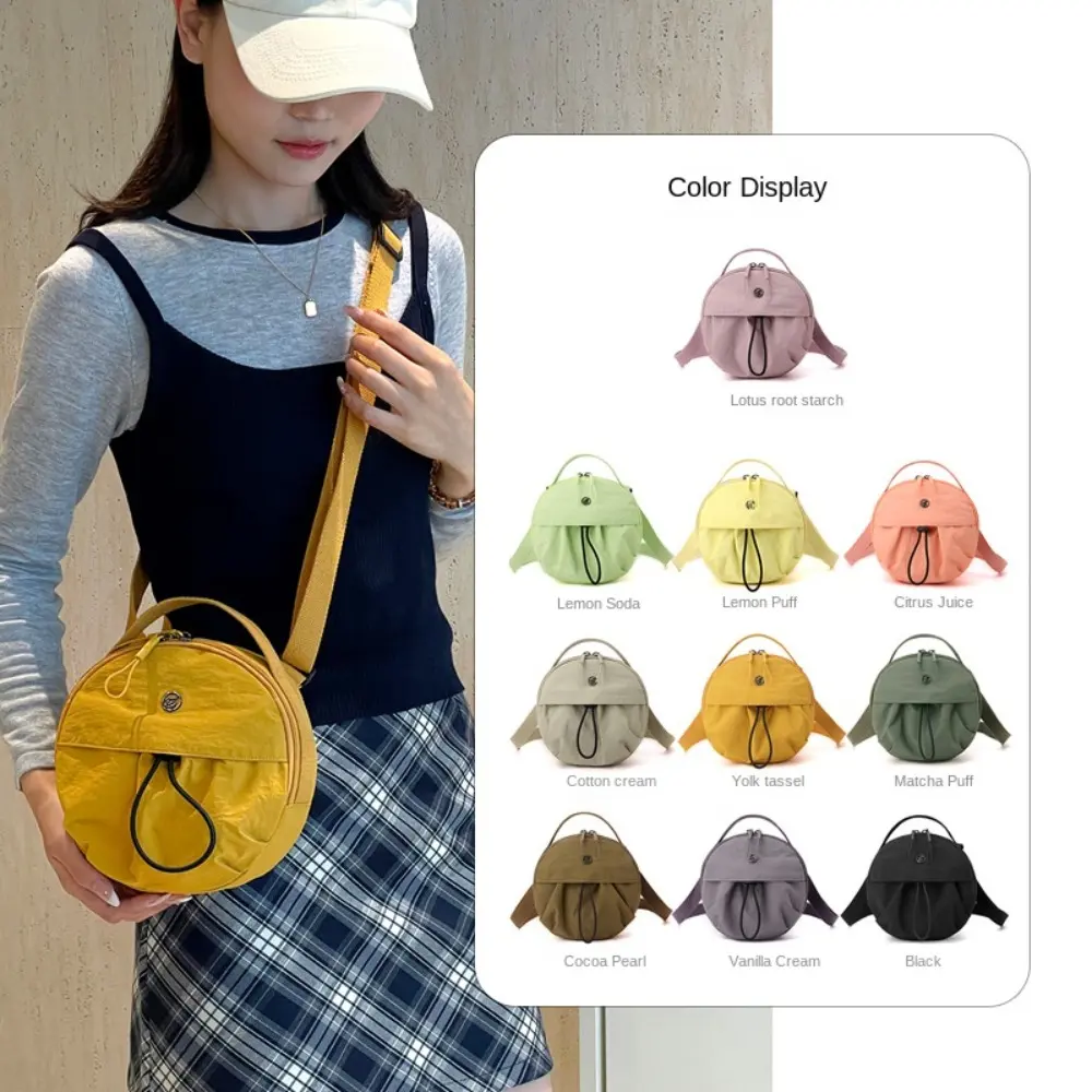 Fashion Nylon Mobile Phone Storage Bag Casual Korean Style Small Round Handbag Solid Color Purse Single Shoulder Bag Outdoor