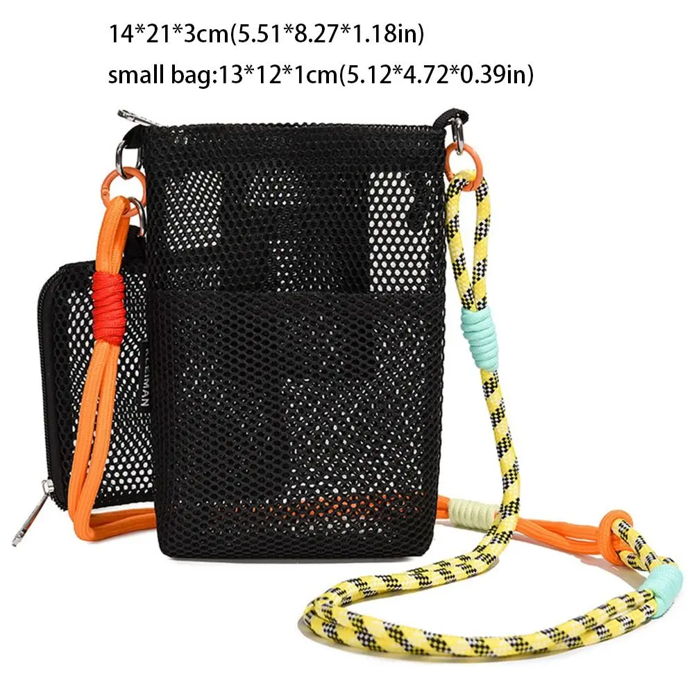Fashionable Korean Style Nylon Mesh Bag Double-layer Solid Color Mobile Phone Bag Purse Wallet Bags Shoulder Bag Girls