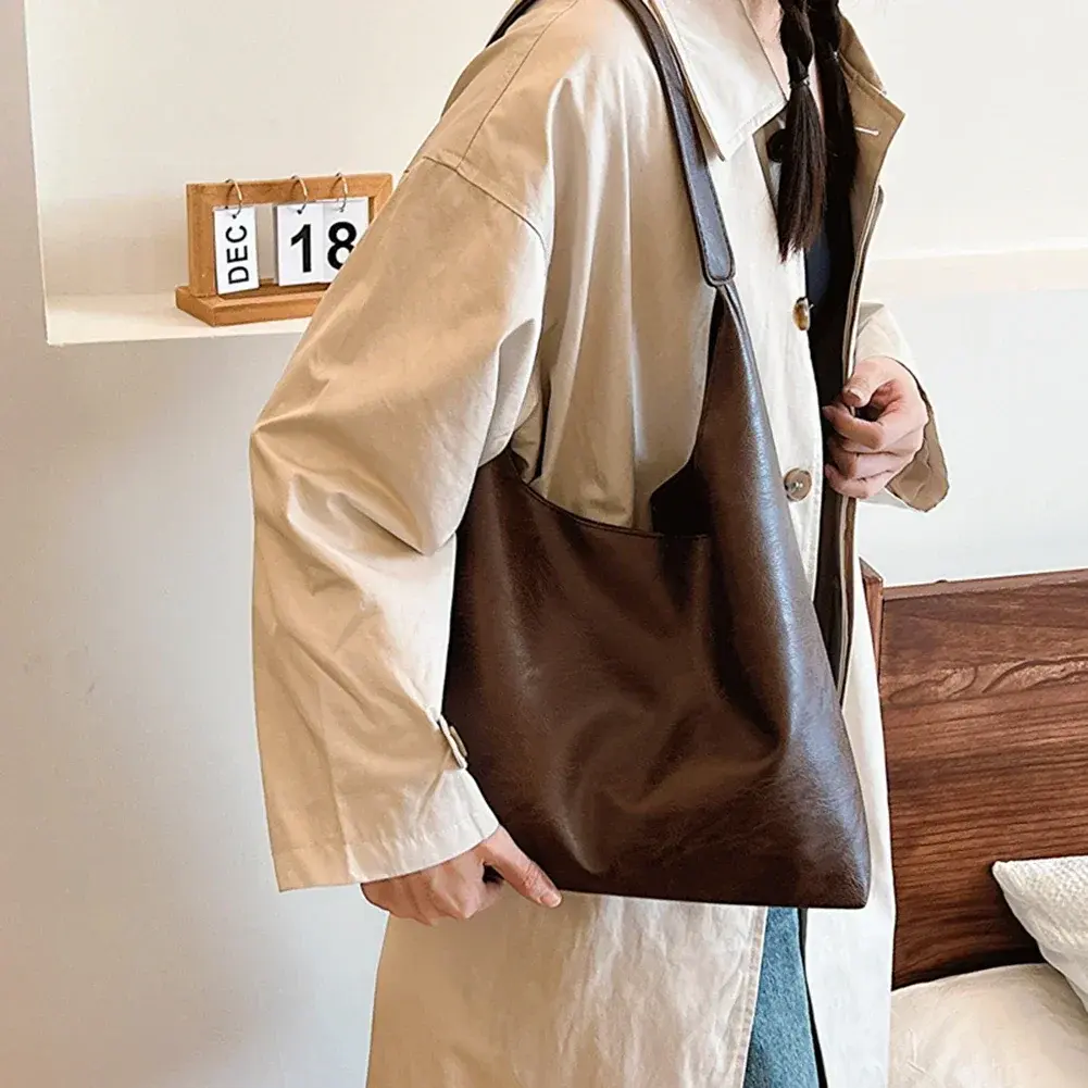 PU Soft Leather Tote Bag Large Capacity Women Big Shoulder Bag Female Simple Underarm Bag Hasp Closure Casual