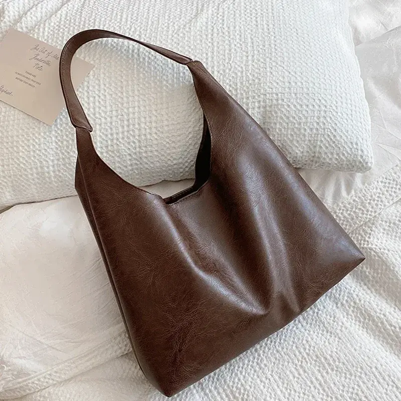 PU Soft Leather Tote Bag Large Capacity Women Big Shoulder Bag Female Simple Underarm Bag Hasp Closure Casual