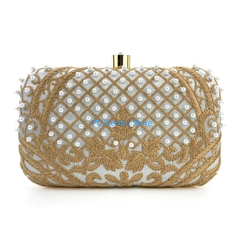 M68C Women Handbag Evening Bag Party Bridal Clutch Embroidery Prom Wedding Purse Shoulder Crossbody Bags Detachable Chain