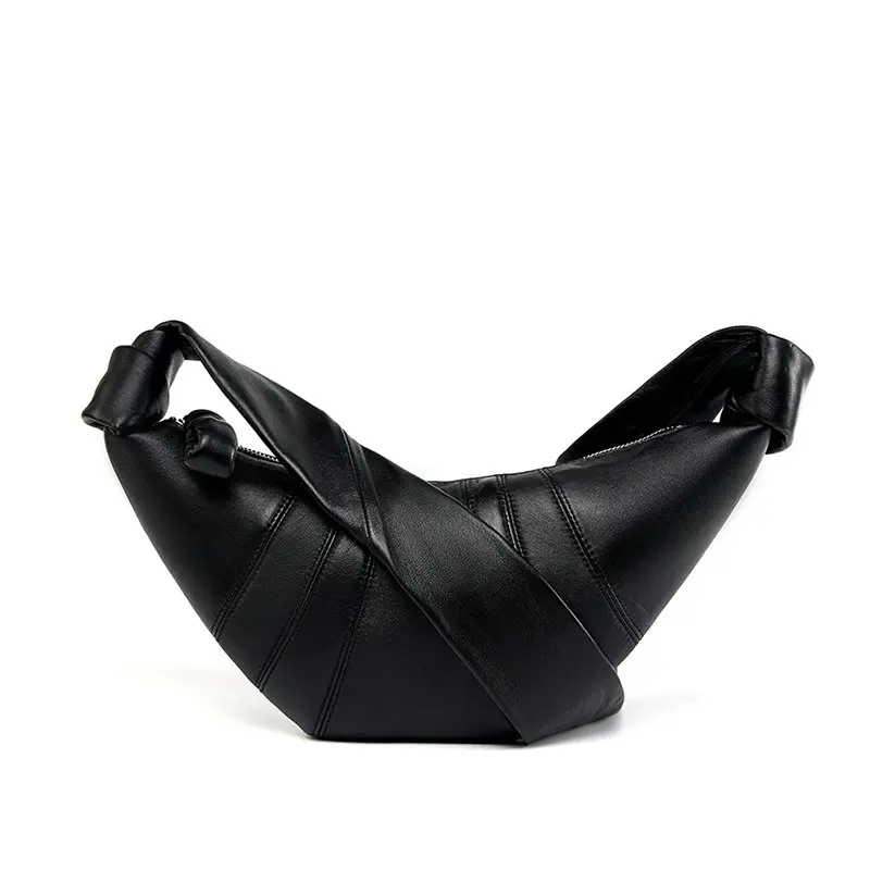 Genuine Leather Lambskin Women Handbag Croissant Bag Fashionable Versatile Black Soft Dumpling Chest Crossbody Shoulder Bags