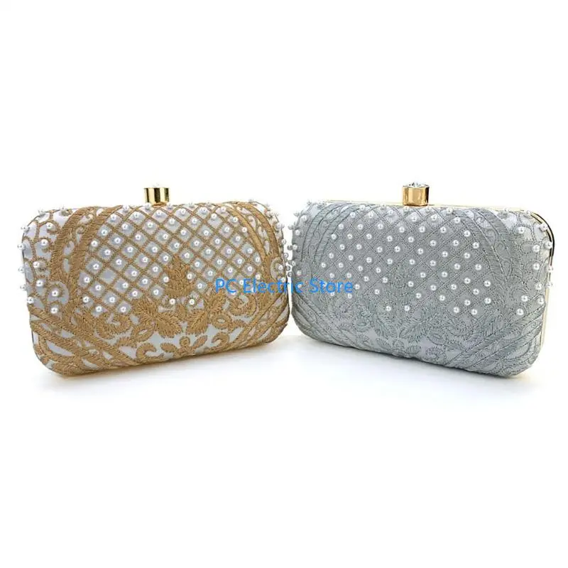 M68C Women Handbag Evening Bag Party Bridal Clutch Embroidery Prom Wedding Purse Shoulder Crossbody Bags Detachable Chain
