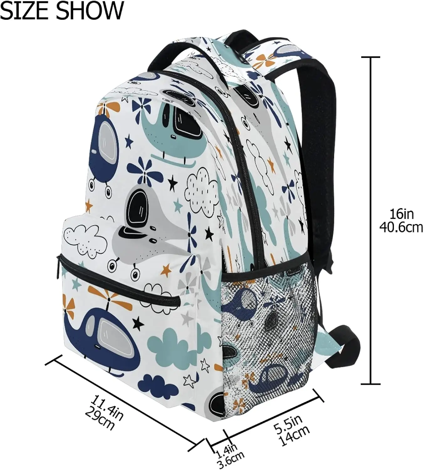 Backpack for Boys Girls, Funny Helicopters Backpacks School Bookbag for Preschool, Kindergarten, Elementary Adjustable Padded
