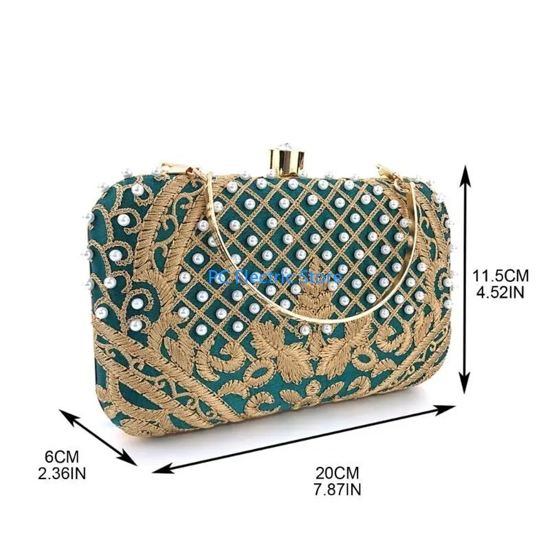 M68C Women Handbag Evening Bag Party Bridal Clutch Embroidery Prom Wedding Purse Shoulder Crossbody Bags Detachable Chain