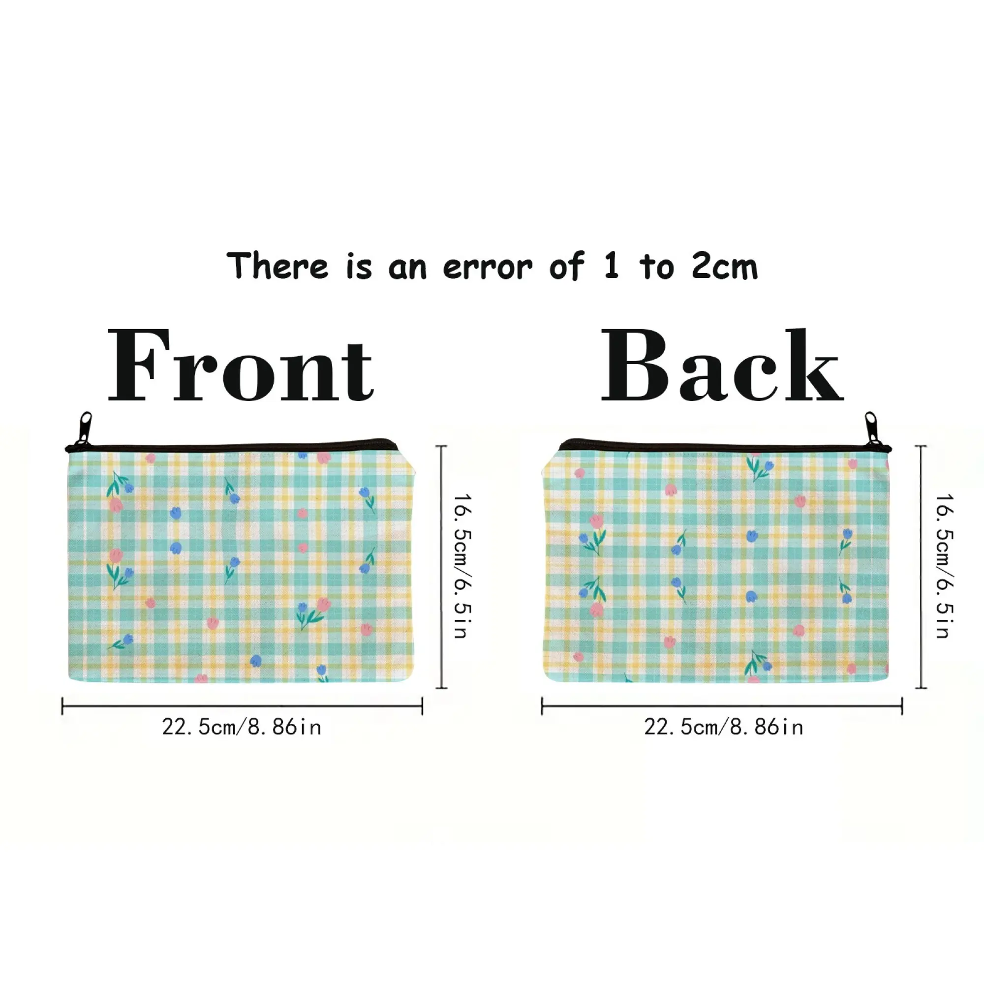 French Inspire Vintage Country Plaid-tulip Makeup Bag Fresh Bouquet Print with Cream Trim Zippered Cosmetic Organizer for Travel