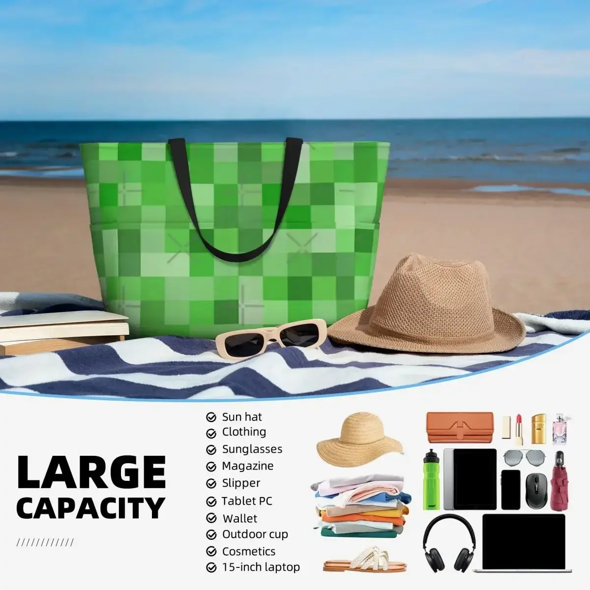 Pattern Beach Travel Bag, Tote  Holiday Large Capacity Gifts Shoulder  Multi-Style