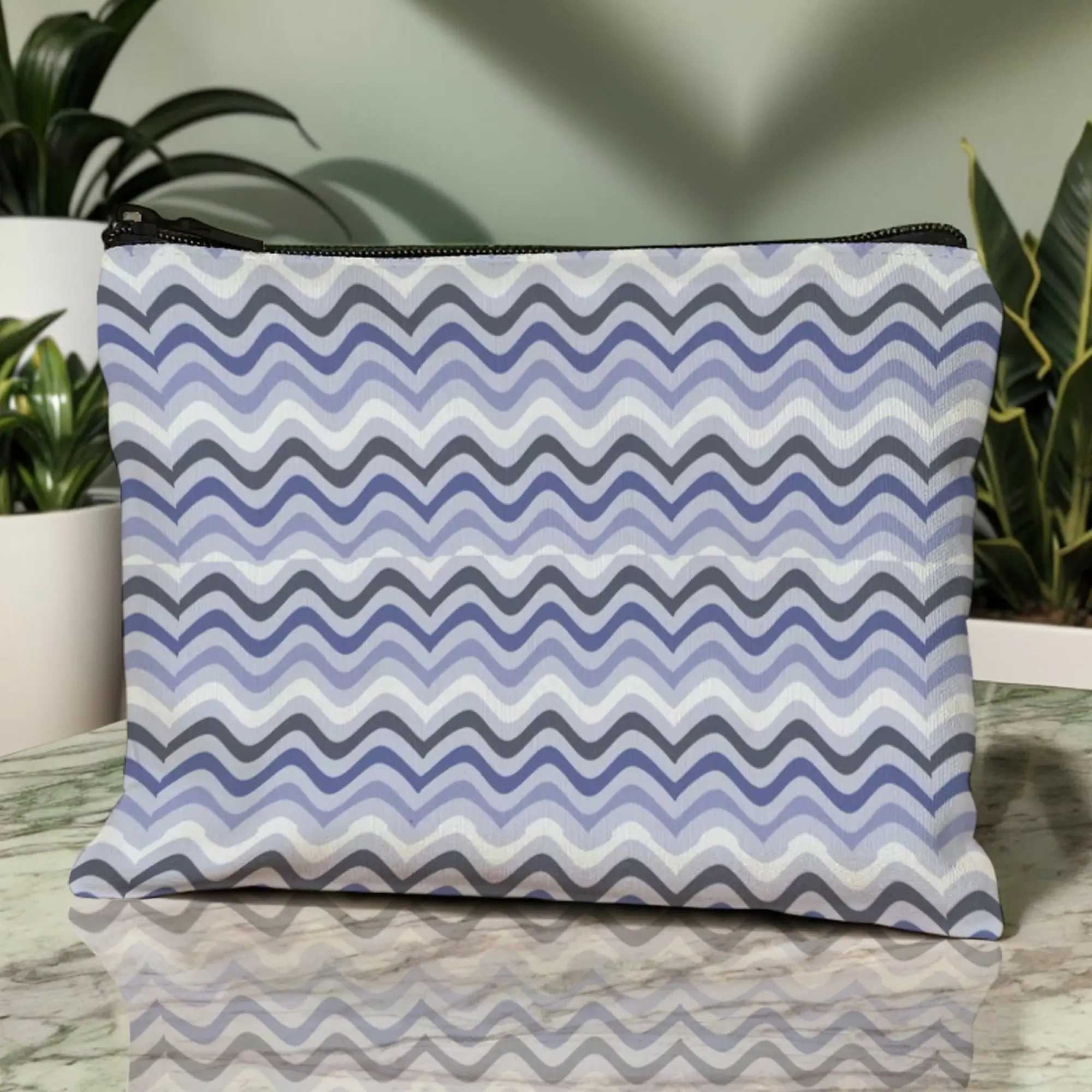 Charming Purple-Blue Wave Cosmetic Pouch Ombre Waves with Lavender & Cyan Hues Durable Organizer for Daily Toiletry & Cosmetics