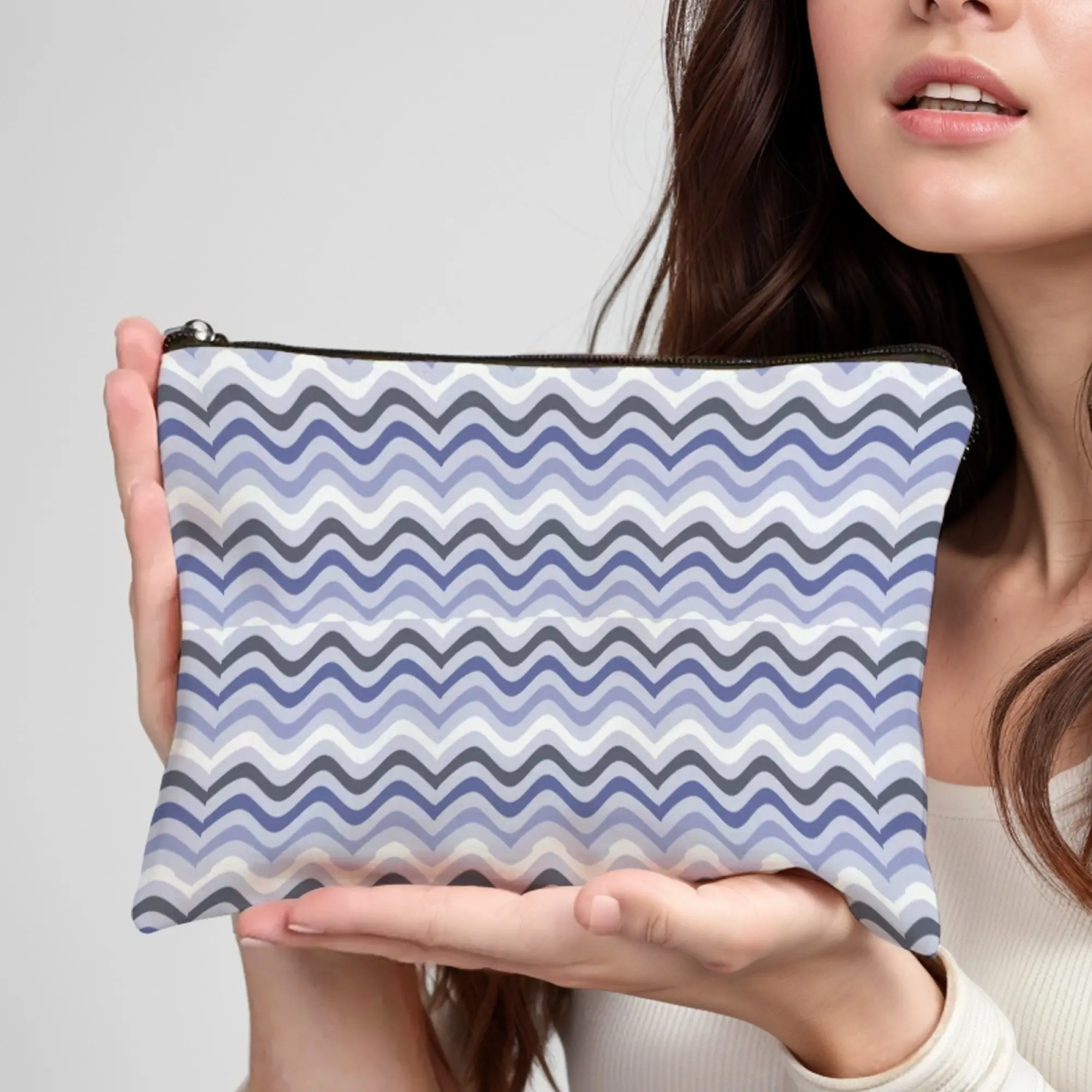 Charming Purple-Blue Wave Cosmetic Pouch Ombre Waves with Lavender & Cyan Hues Durable Organizer for Daily Toiletry & Cosmetics