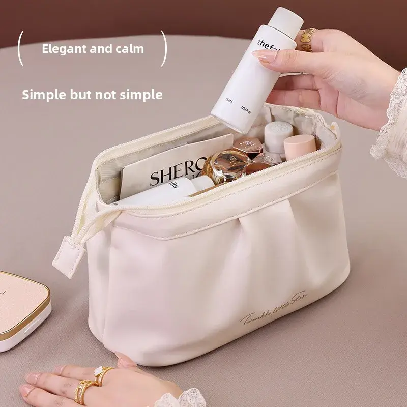 Rose Story pu waterproof makeup bag Large capacity advanced sense travel small portable women's ins wind hand grab bag