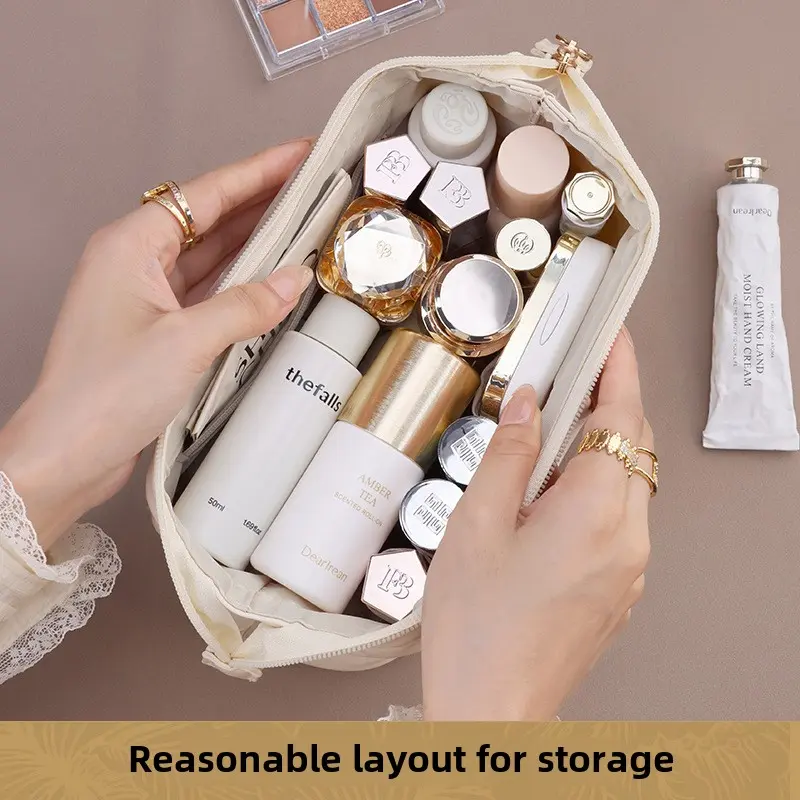 Rose Story pu waterproof makeup bag Large capacity advanced sense travel small portable women's ins wind hand grab bag