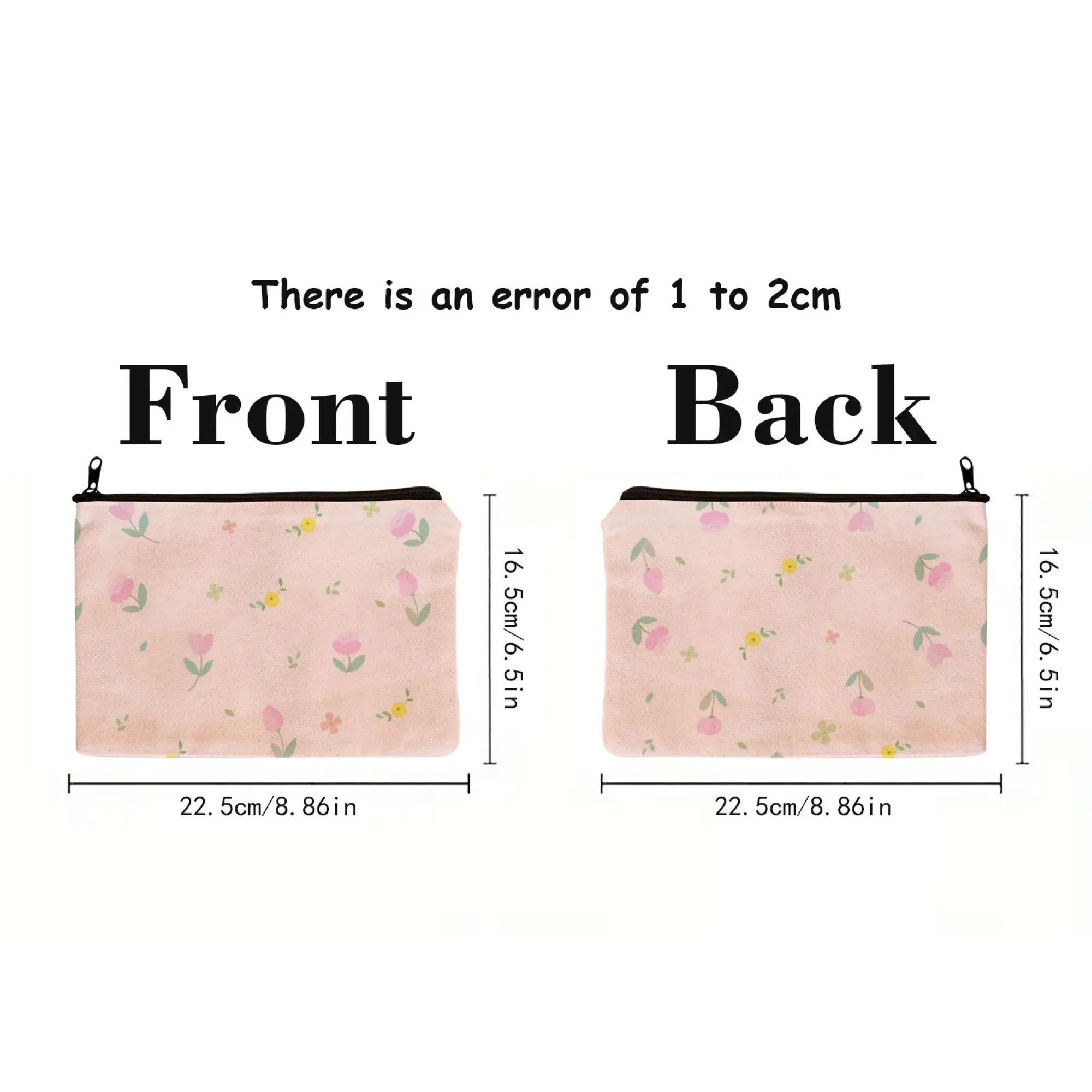 Simple Pastel Bouquet Cosmetic Pouch Cute Lavender & Mint Bloom Prints with White Accents Zippered Makeup Bag for Daily Use