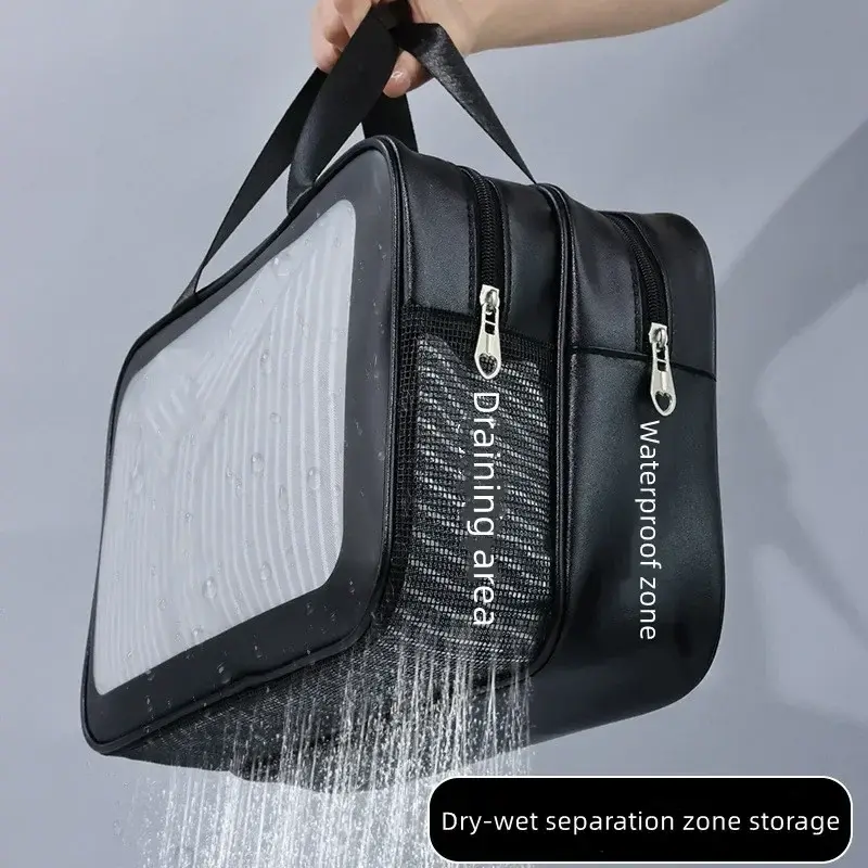 Dry-wet Separation Bags with Handle, Translucent Waterproof Travel Make Up Bags for Women, Large Capacity Travel Cosmetic Bags