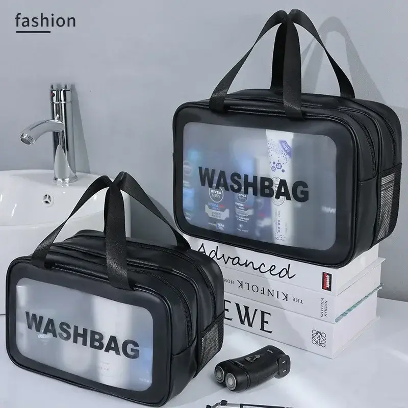 Dry-wet Separation Bags with Handle, Translucent Waterproof Travel Make Up Bags for Women, Large Capacity Travel Cosmetic Bags