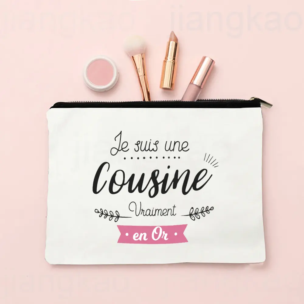 Best Cousin in The World French Print Makeup Bag Pouch Women Travel Neceser Toiletry Storage Bags Cosmetic Bag Gift for Cousins