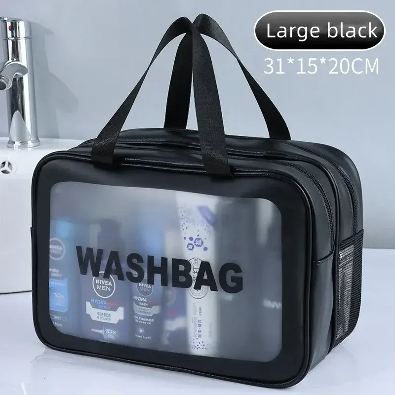 Dry-wet Separation Bags with Handle, Translucent Waterproof Travel Make Up Bags for Women, Large Capacity Travel Cosmetic Bags