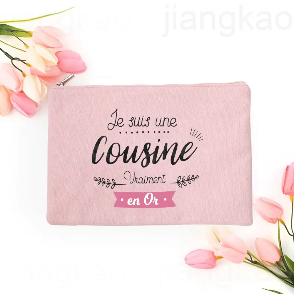 Best Cousin in The World French Print Makeup Bag Pouch Women Travel Neceser Toiletry Storage Bags Cosmetic Bag Gift for Cousins