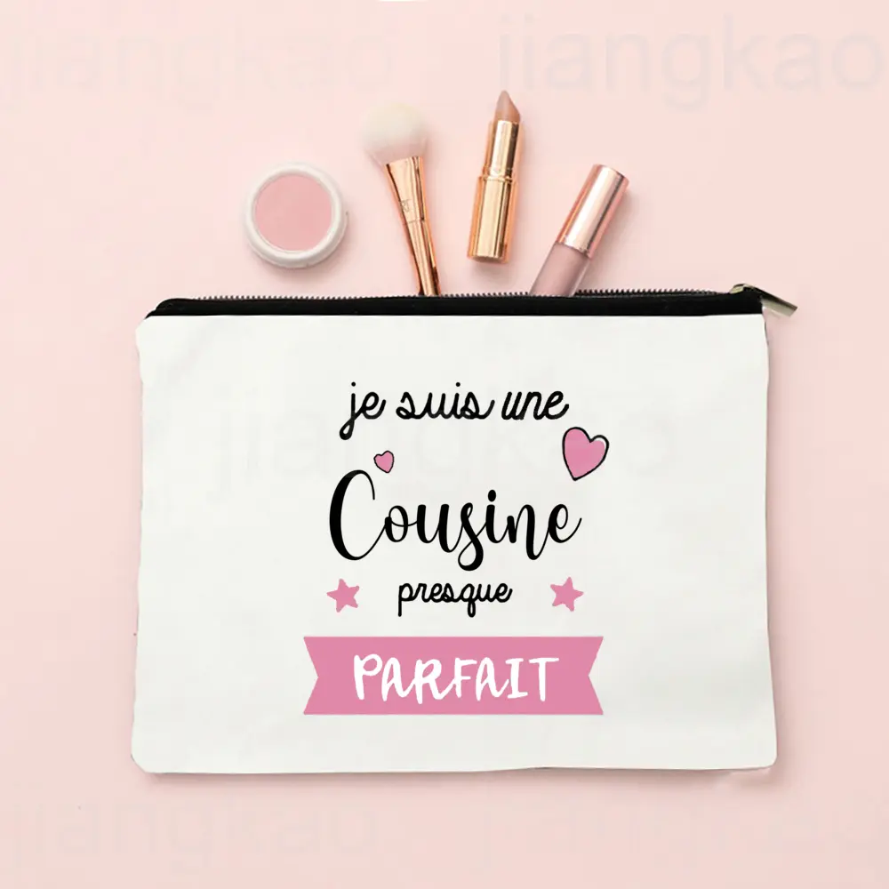 Best Cousin in The World French Print Makeup Bag Pouch Women Travel Neceser Toiletry Storage Bags Cosmetic Bag Gift for Cousins