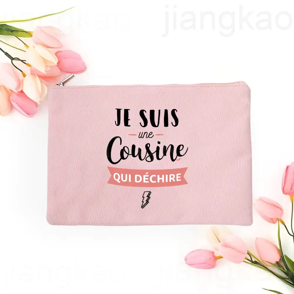 Best Cousin in The World French Print Makeup Bag Pouch Women Travel Neceser Toiletry Storage Bags Cosmetic Bag Gift for Cousins