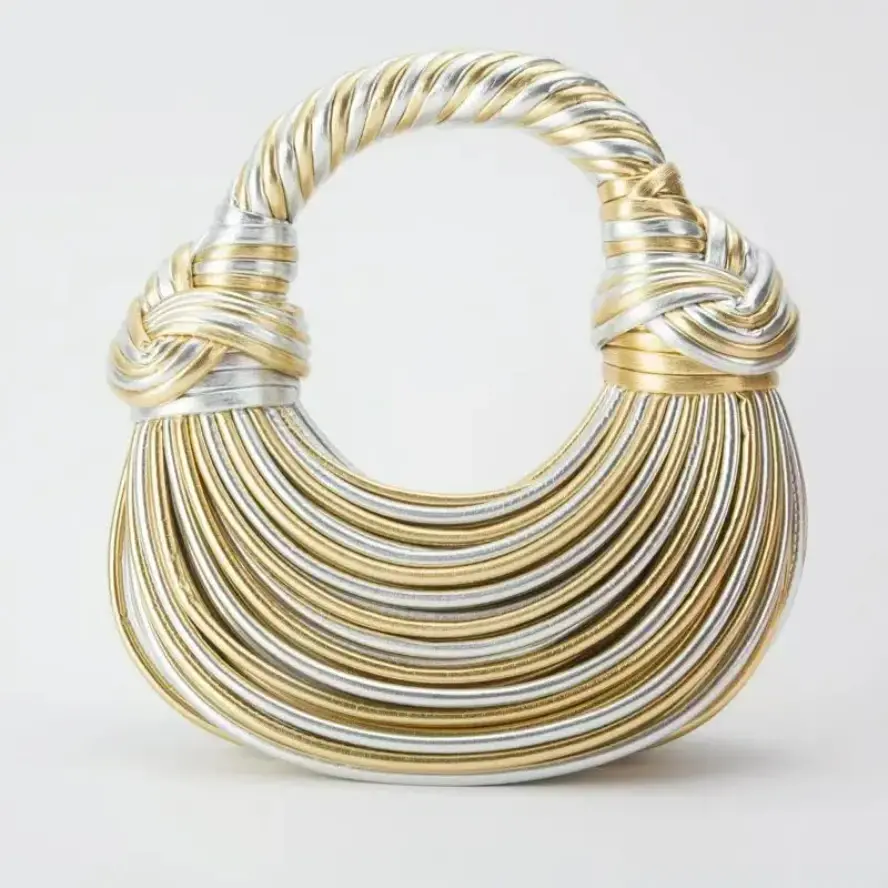 Hot Y2k Handbags For Women Gold Luxury Designer Brand Handwoven Noodle Bags Rope Knotted Pulled Hobo Silver Evening Clutch Chic