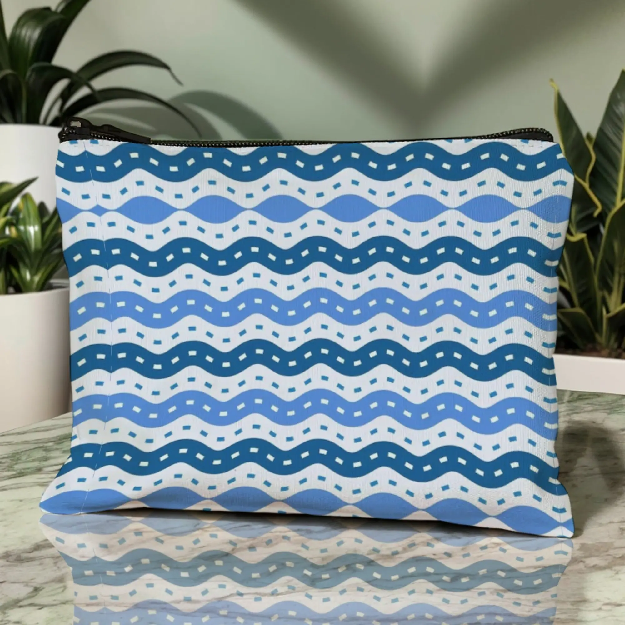 Artistic Zigzag Pattern Cosmetic Pouch Bold Color-Block Zigzags with Fluorescent Accents Durable Organizer for Daily Cosmetics