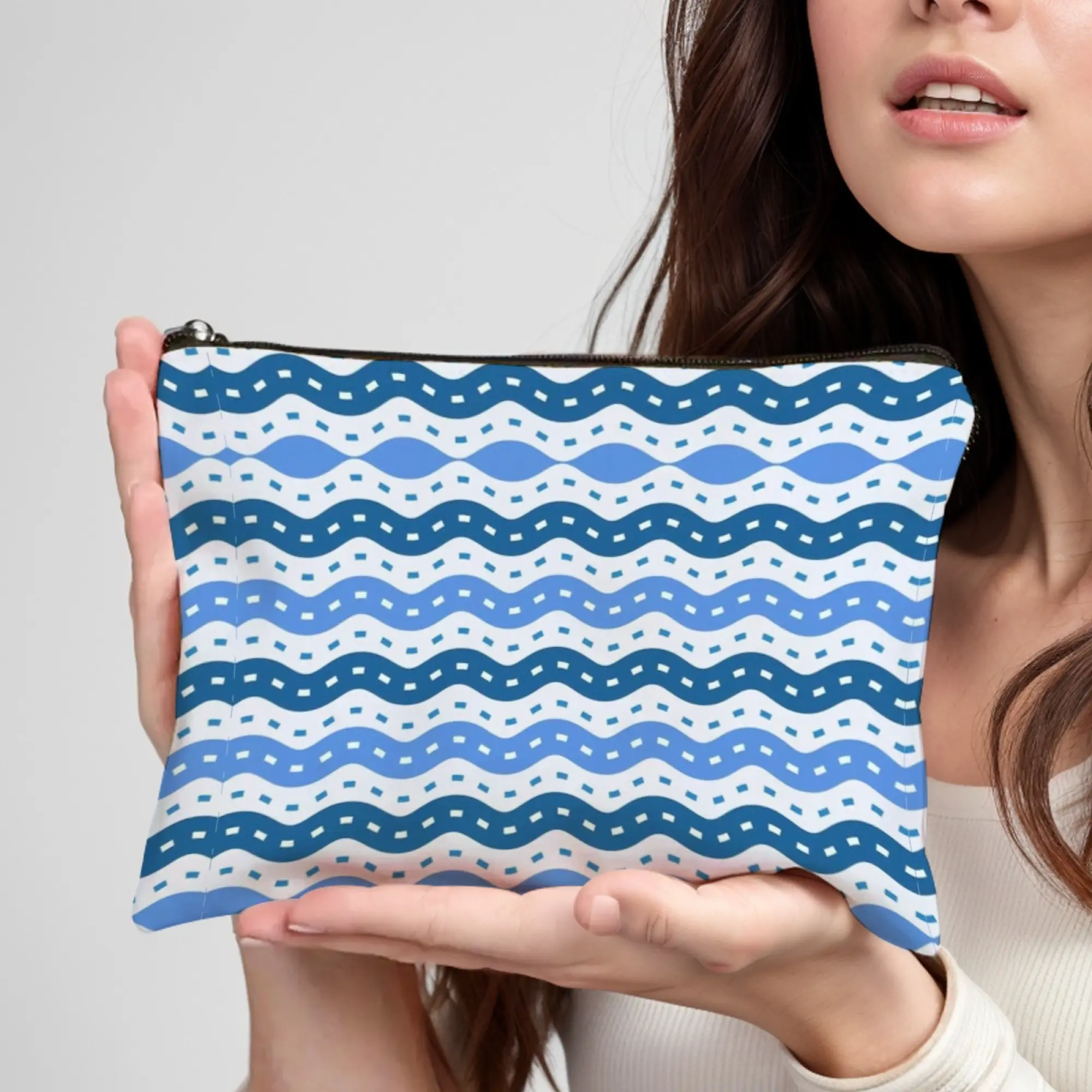 Artistic Zigzag Pattern Cosmetic Pouch Bold Color-Block Zigzags with Fluorescent Accents Durable Organizer for Daily Cosmetics