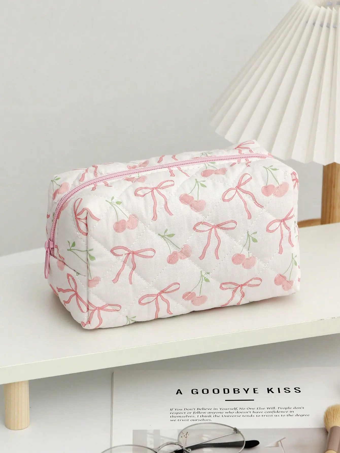 1 piece cherry bow makeup bag, fashionable and cute makeup bag, makeup brush storage octagonal bag, gift makeup bag