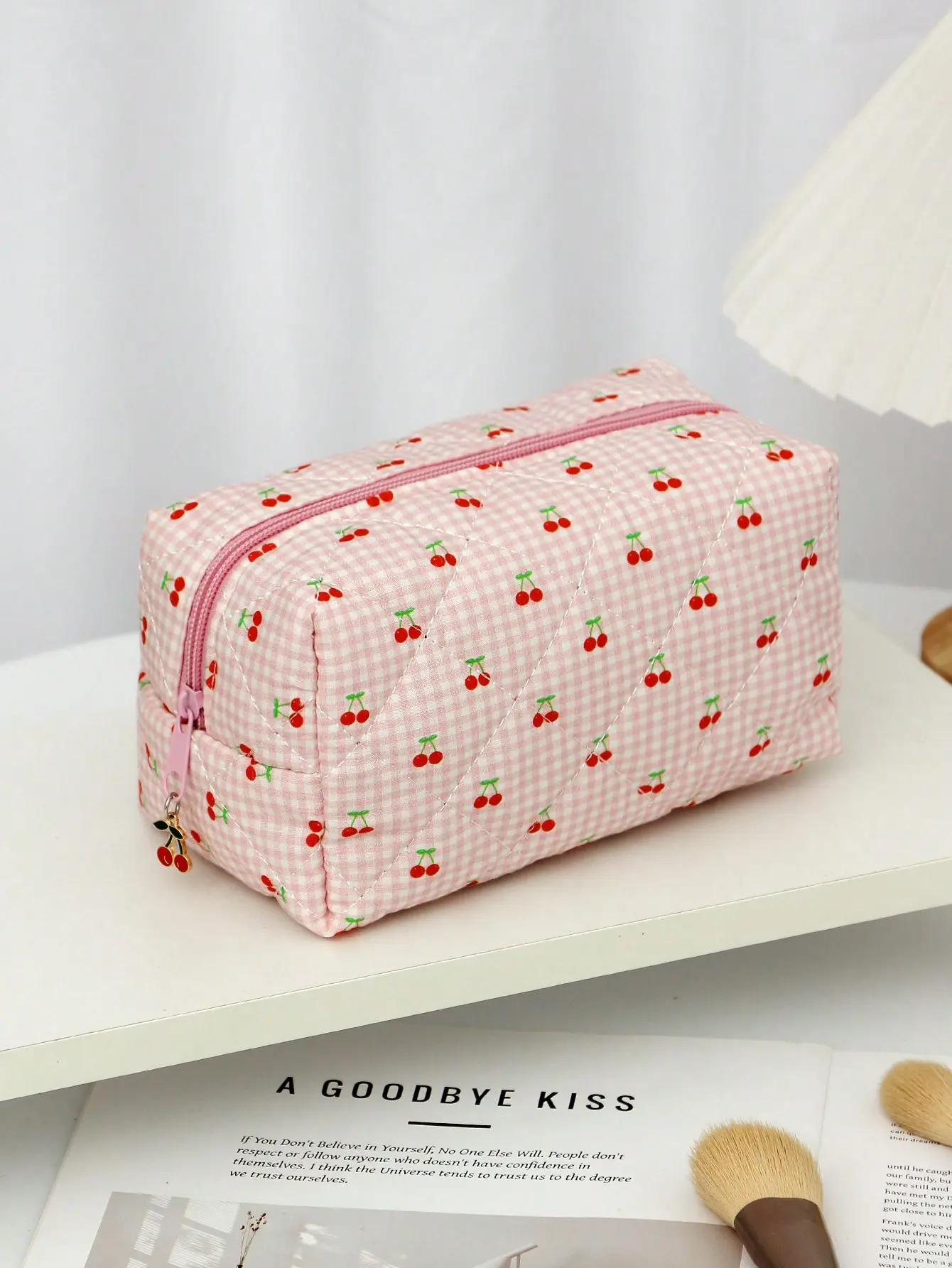1 piece cherry bow makeup bag, fashionable and cute makeup bag, makeup brush storage octagonal bag, gift makeup bag