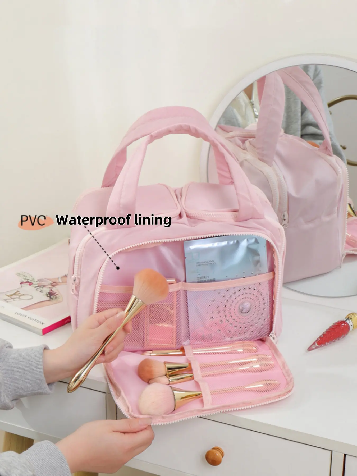 1 Piece Multi-Open Quilted Simple and Fashionable Pure Color Satchel Travel Toiletry Bag, Multi-Functional Large Capacity, Lightweight, Soft and Anti-Fouling Large Opening Universal Toiletry Bag for Men and Women with Dry and Wet Separation Function, Suitable for Daily Travel and Vacation, Work and Business Trip, Students Living in School, Packaging and Organization Cosmetic Bags, Toiletries, Toothbrush and Toothpaste Wet Towels and Other Items