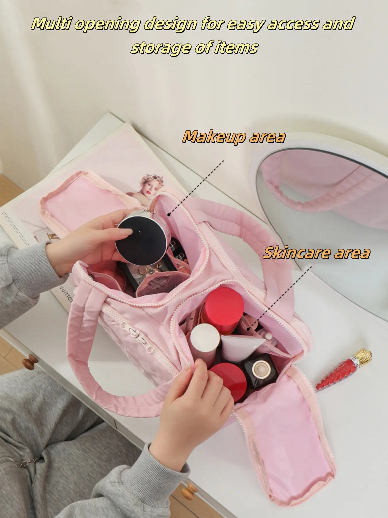 1 Piece Multi-Open Quilted Simple and Fashionable Pure Color Satchel Travel Toiletry Bag, Multi-Functional Large Capacity, Lightweight, Soft and Anti-Fouling Large Opening Universal Toiletry Bag for Men and Women with Dry and Wet Separation Function, Suitable for Daily Travel and Vacation, Work and Business Trip, Students Living in School, Packaging and Organization Cosmetic Bags, Toiletries, Toothbrush and Toothpaste Wet Towels and Other Items