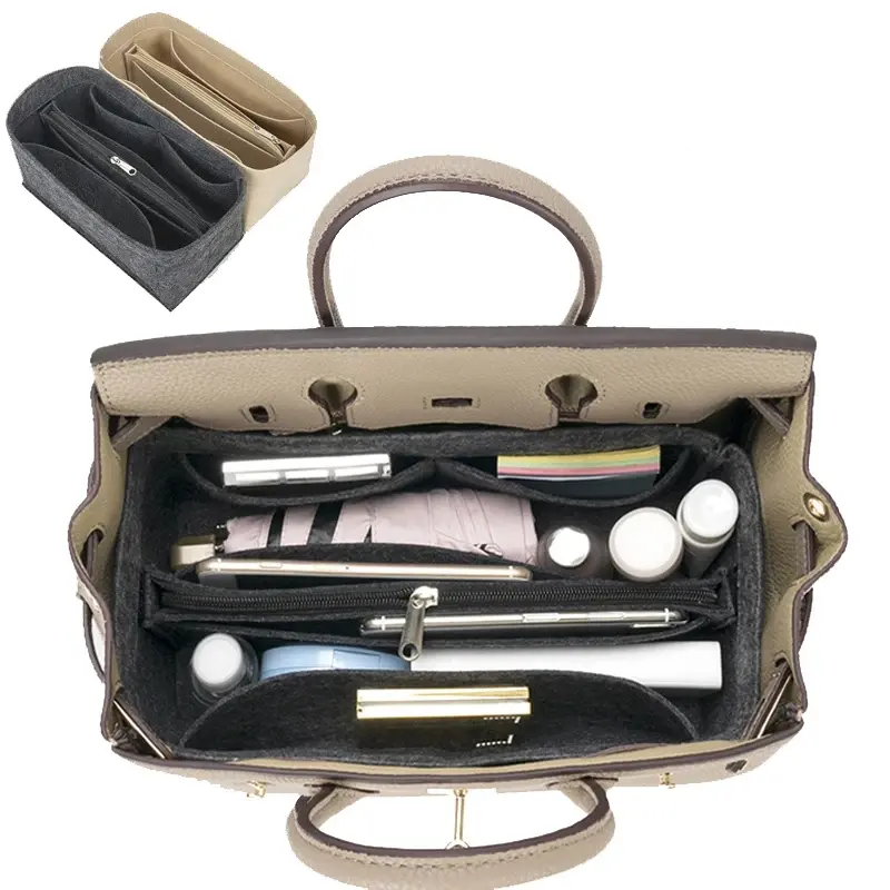 Hot Popular Women's Makeup Organizer Felt Cloth Insert Bag Multi-functional Travel Cosmetic Bag Fit Birkin25 30 35 Liner Bag