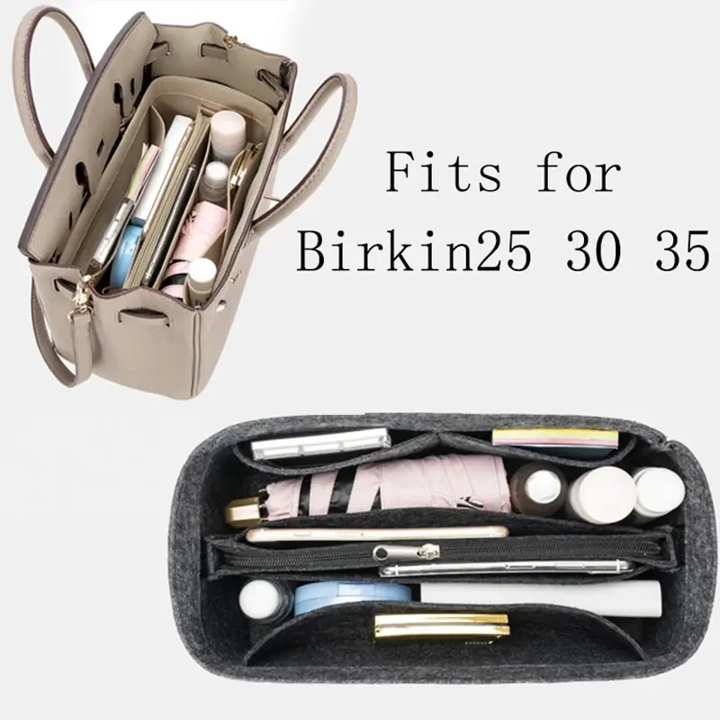 Hot Popular Women's Makeup Organizer Felt Cloth Insert Bag Multi-functional Travel Cosmetic Bag Fit Birkin25 30 35 Liner Bag