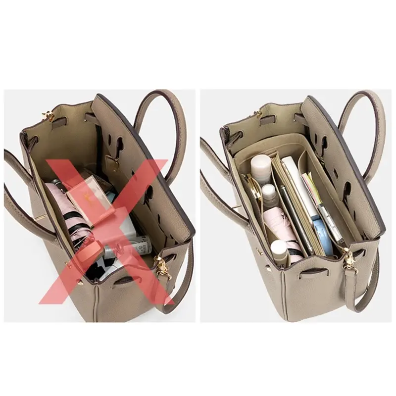 Hot Popular Women's Makeup Organizer Felt Cloth Insert Bag Multi-functional Travel Cosmetic Bag Fit Birkin25 30 35 Liner Bag
