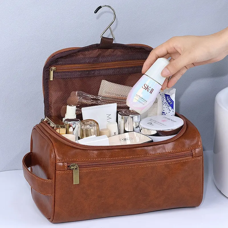 Large-capacity Business Toiletry Bag Out Portable Pu Waterproof Cosmetic Bag Simple Business Trip Travel Handbag Storage Bag