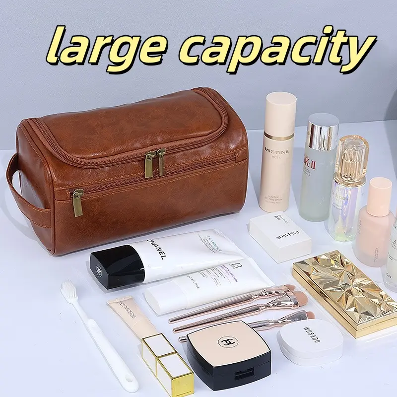 Large-capacity Business Toiletry Bag Out Portable Pu Waterproof Cosmetic Bag Simple Business Trip Travel Handbag Storage Bag