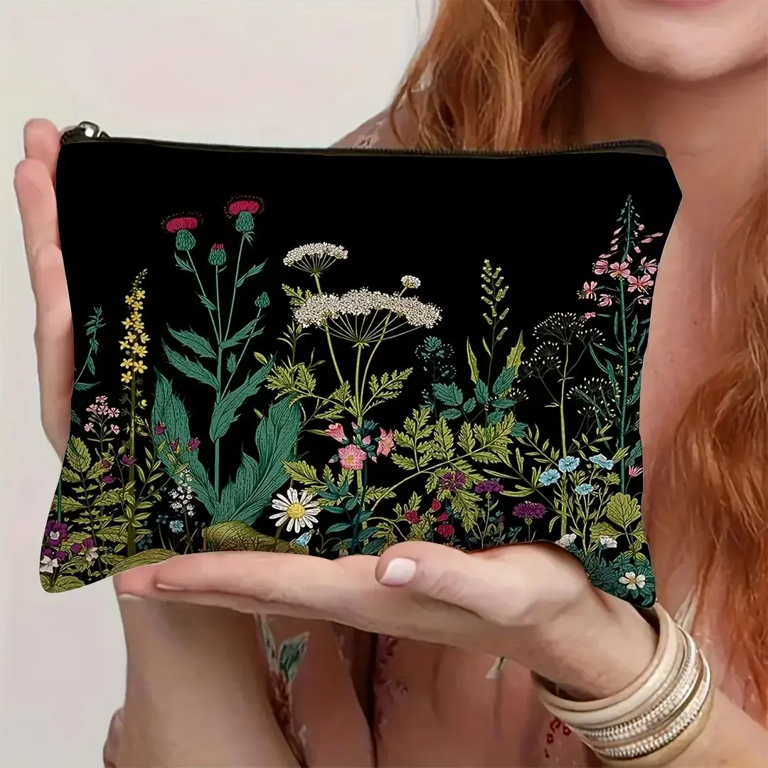 Green Witch Nature Moon Phase Forest Boho Tarot Zipper Pouch Cosmetic Bag Crescent Moon & Foliage  Pencils, Travel Accessories