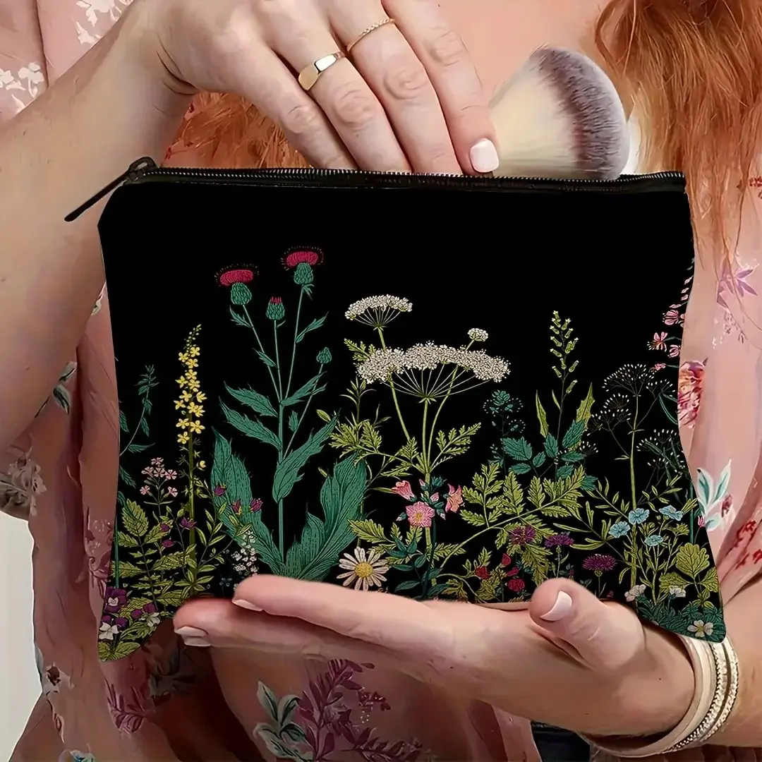 Green Witch Nature Moon Phase Forest Boho Tarot Zipper Pouch Cosmetic Bag Crescent Moon & Foliage  Pencils, Travel Accessories