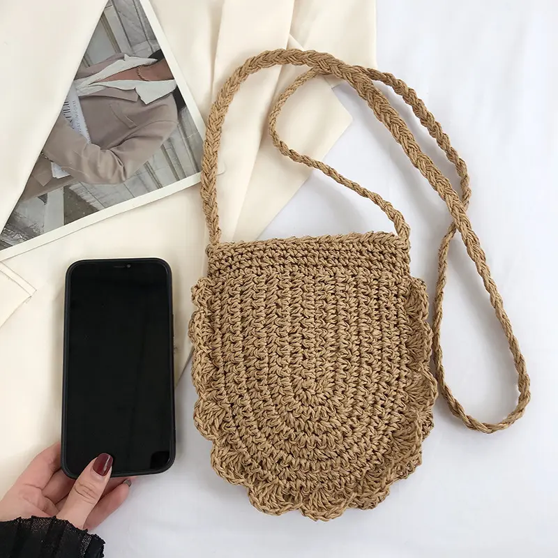 Women Fashion Woven Handbag Straw Crossbody Bag Vacation Shoulder Bag Large Capacity Ethnic Style for Beach Travel