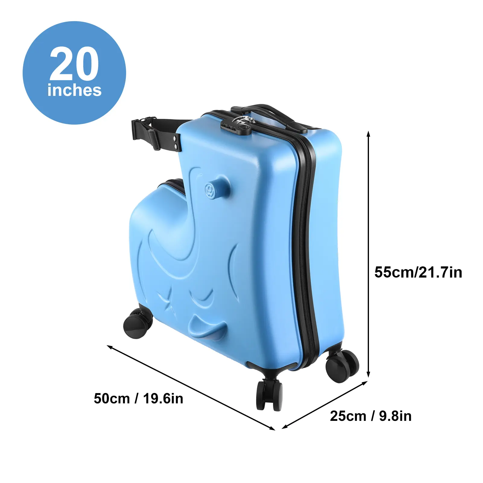 Kids Ride on Luggage, Toddler Luggage Seat Ride On, Kids Travel Suitcase with Safety Belt, Scooter Suitcase for Kids Ages 6-12