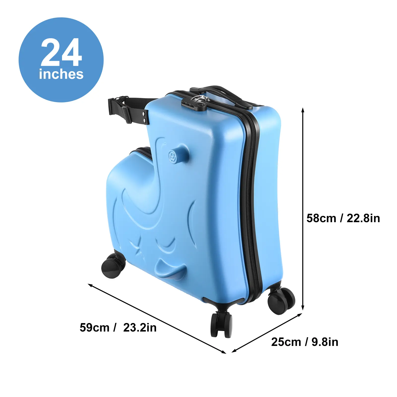 Kids Ride on Luggage, Toddler Luggage Seat Ride On, Kids Travel Suitcase with Safety Belt, Scooter Suitcase for Kids Ages 6-12