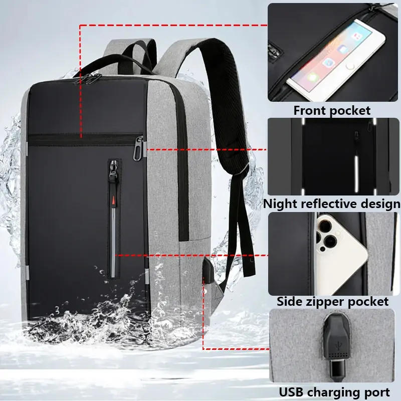 Men's Waterproof Oxford Laptop Backpack 15.6 Inch with USB Charging Port High Capacity Business Travel School Bag