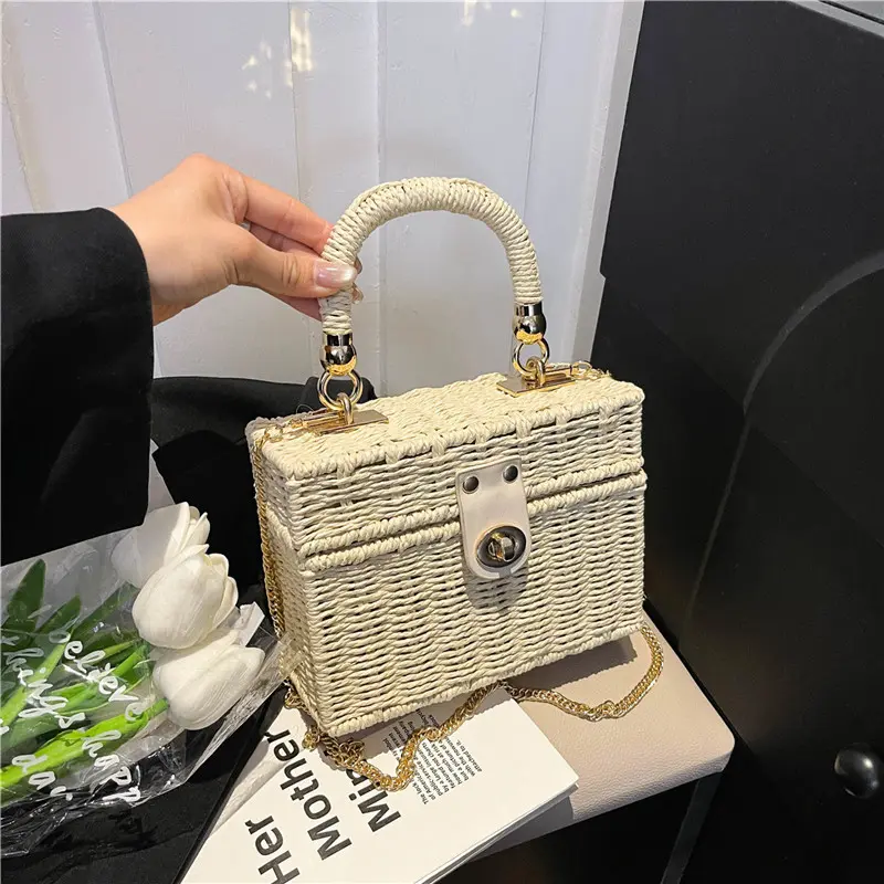 Woven Straw Bags Women's Handbags Bohemian Chic Multi-functional Handbag for A Beach Chain Crosshody Shoulder Bag