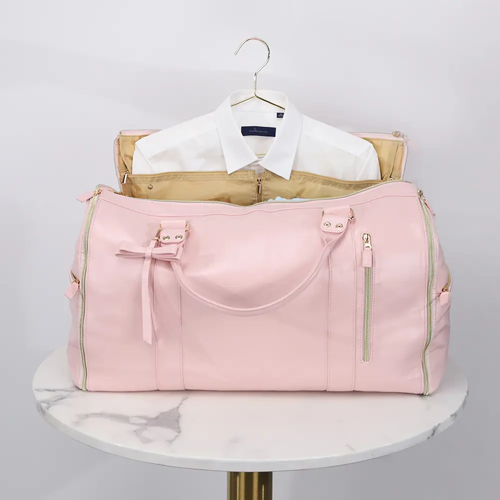 Travel Garment Bag Convertible Garment Duffle Bag Multi-pockets Suit Travel Bag Foldable PU Leather Duffle Bag for Men Women