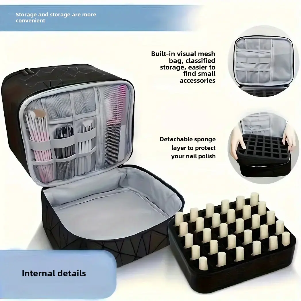 Women's Portable Double-layer Nail Polish Storage Bag Organizer Travel Essential Oil Storage Box Multi-function Storage Bag