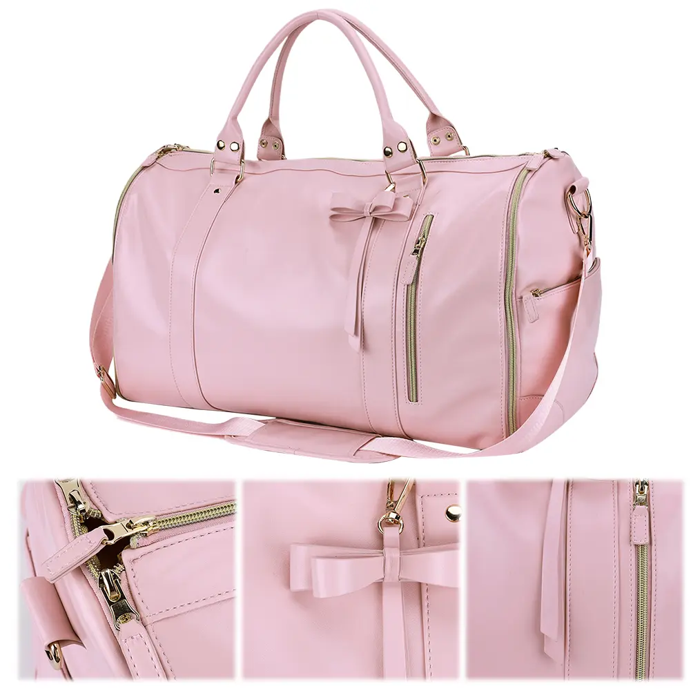 Travel Garment Bag Convertible Garment Duffle Bag Multi-pockets Suit Travel Bag Foldable PU Leather Duffle Bag for Men Women