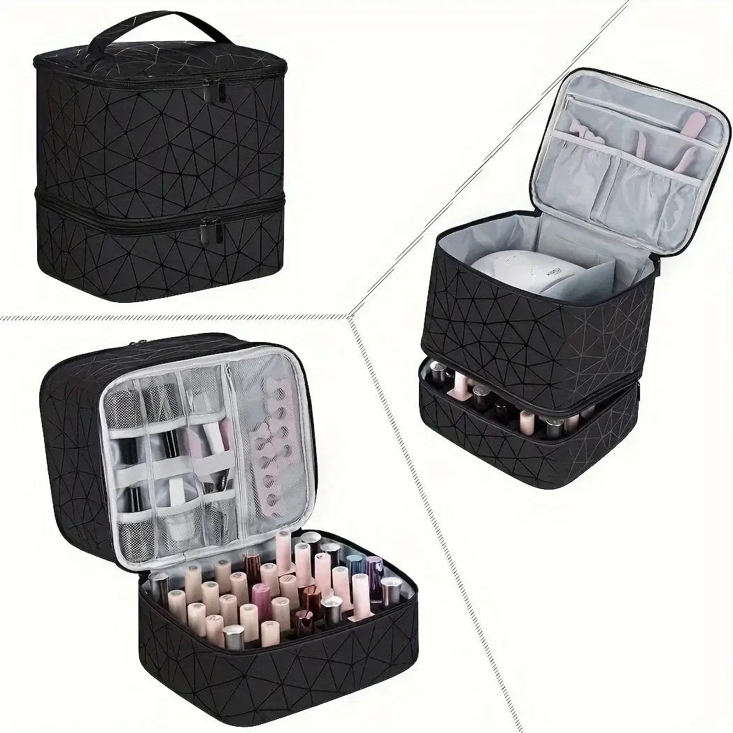 Women's Portable Double-layer Nail Polish Storage Bag Organizer Travel Essential Oil Storage Box Multi-function Storage Bag